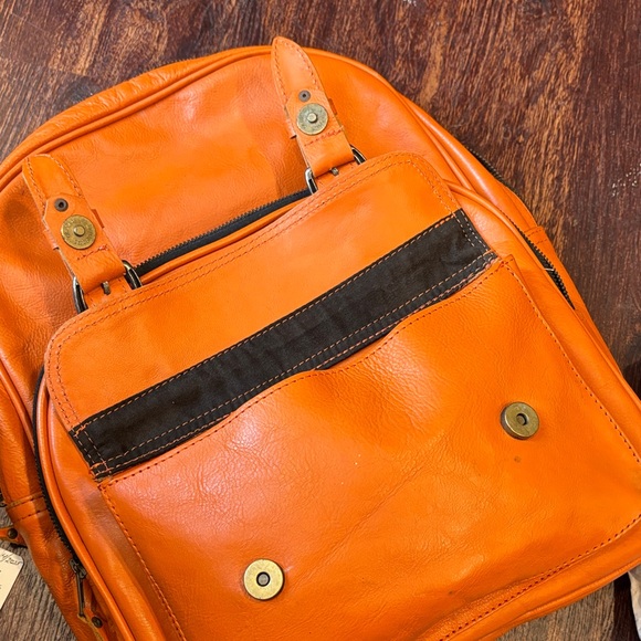 Men's Orange Leather Backpack - Sleek Everyday Carry - Picture 6 of 14